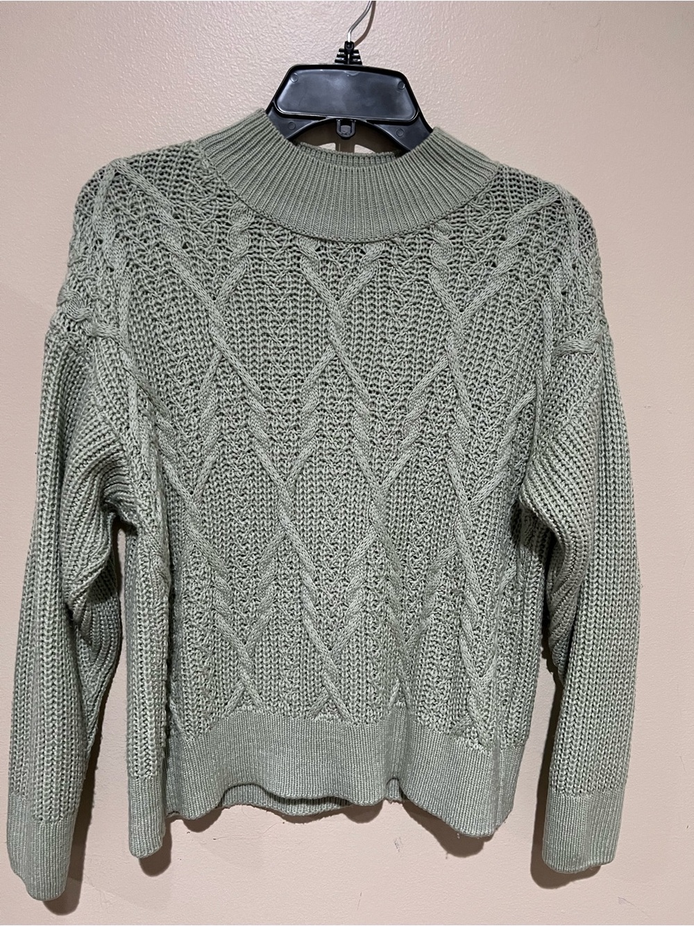 LC Waikiki Light Sage Cable-Knit Sweater - Large